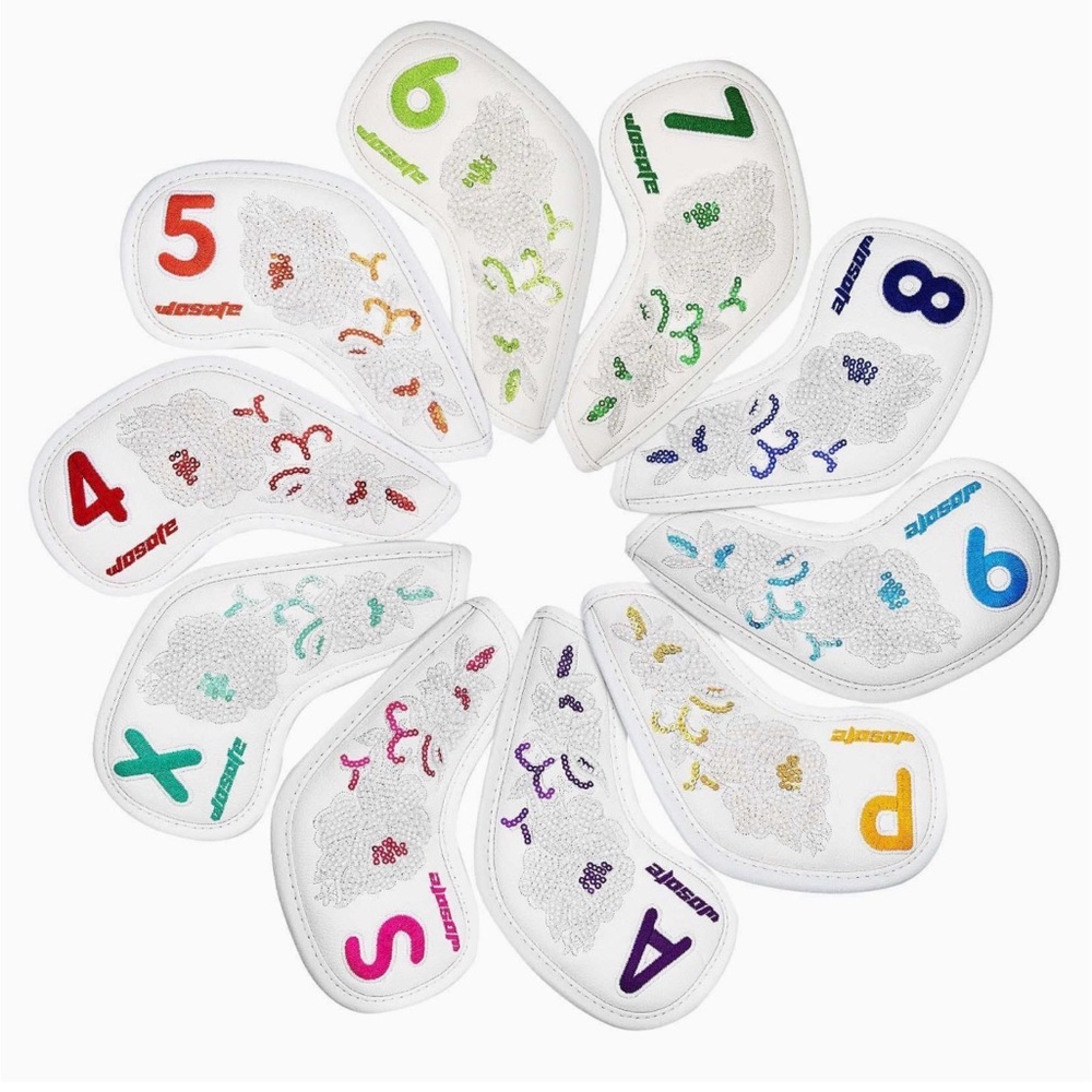 10 pcs. Premium Leather Bead Piece Embroidered Golf Iron Club Headcovers